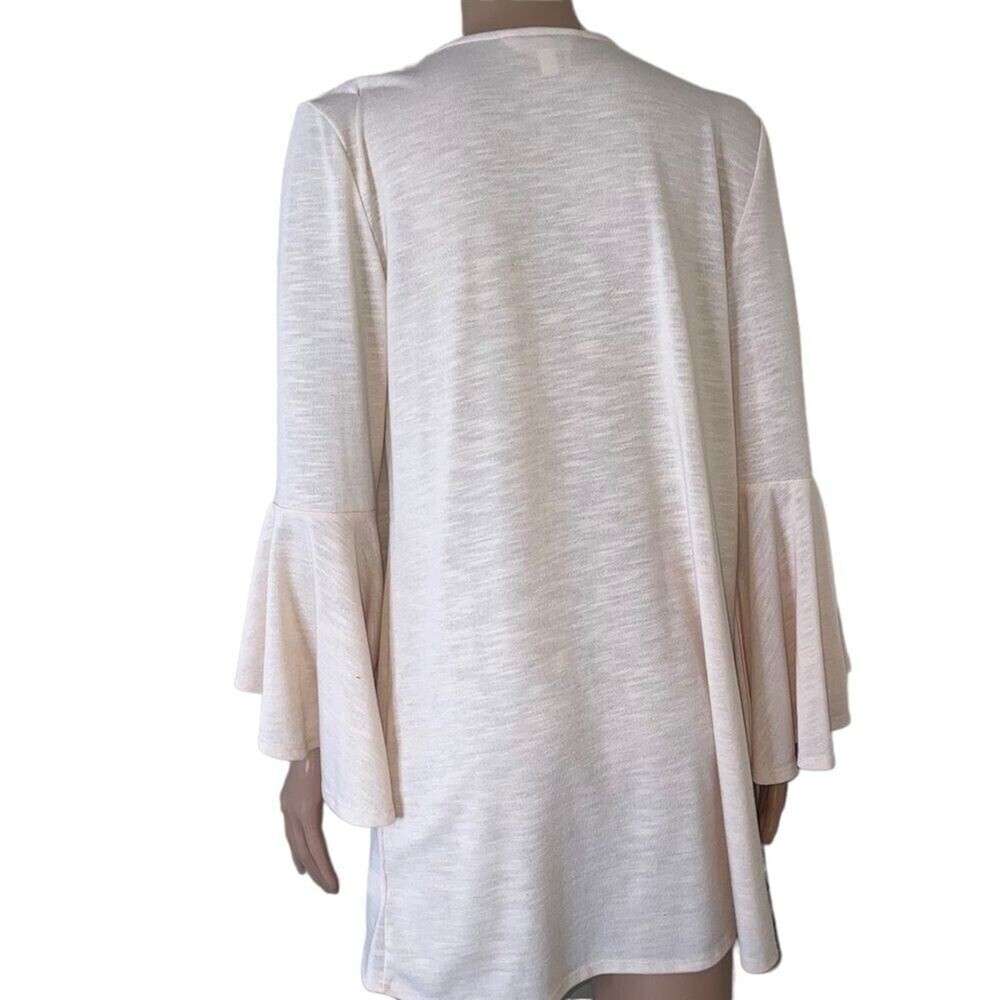 LC Lauren Conrad cream peach open front lightweight trumpet sleeve cardigan SZ M - Picture 4 of 9